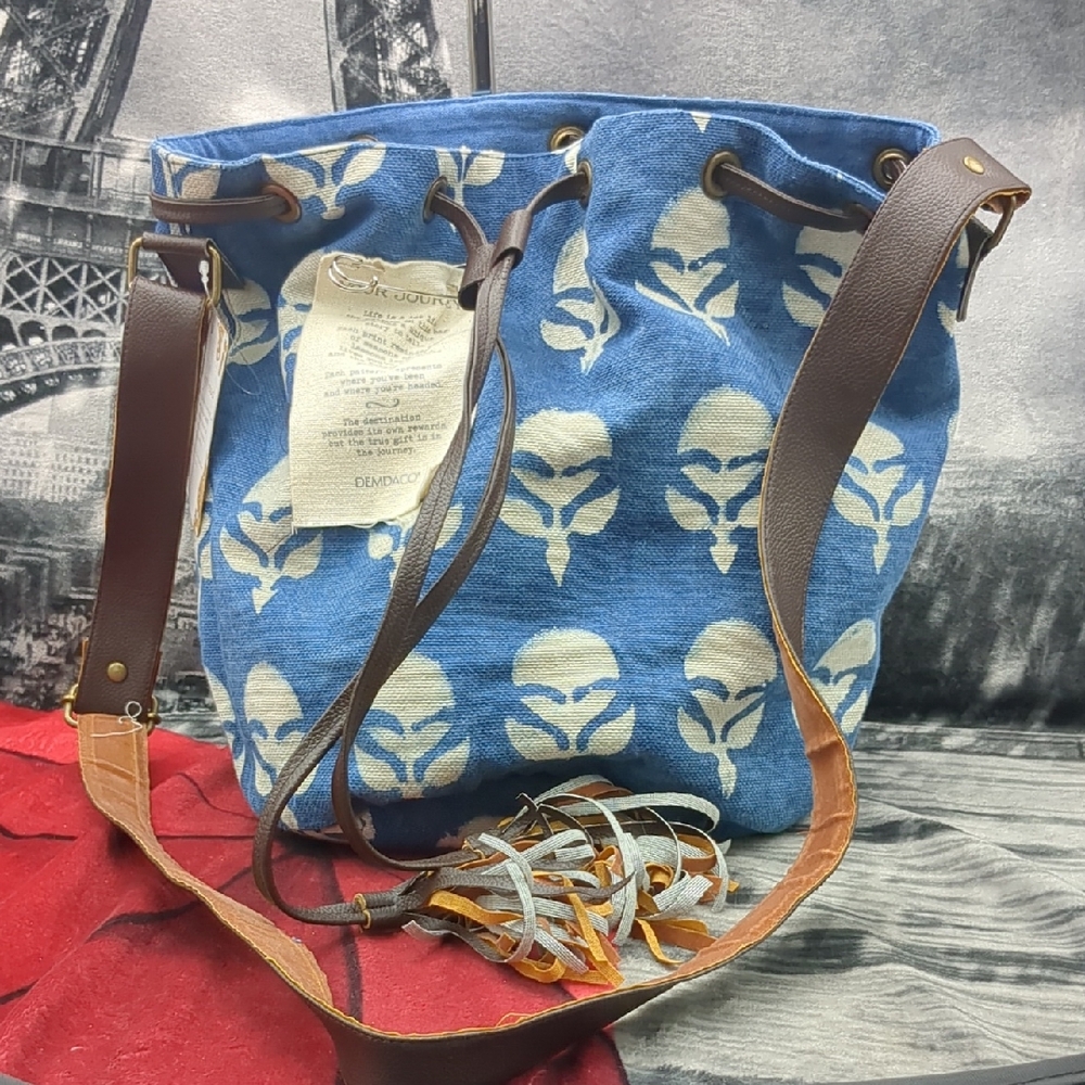 Demdaco Indigo Block Print Bucket Bag